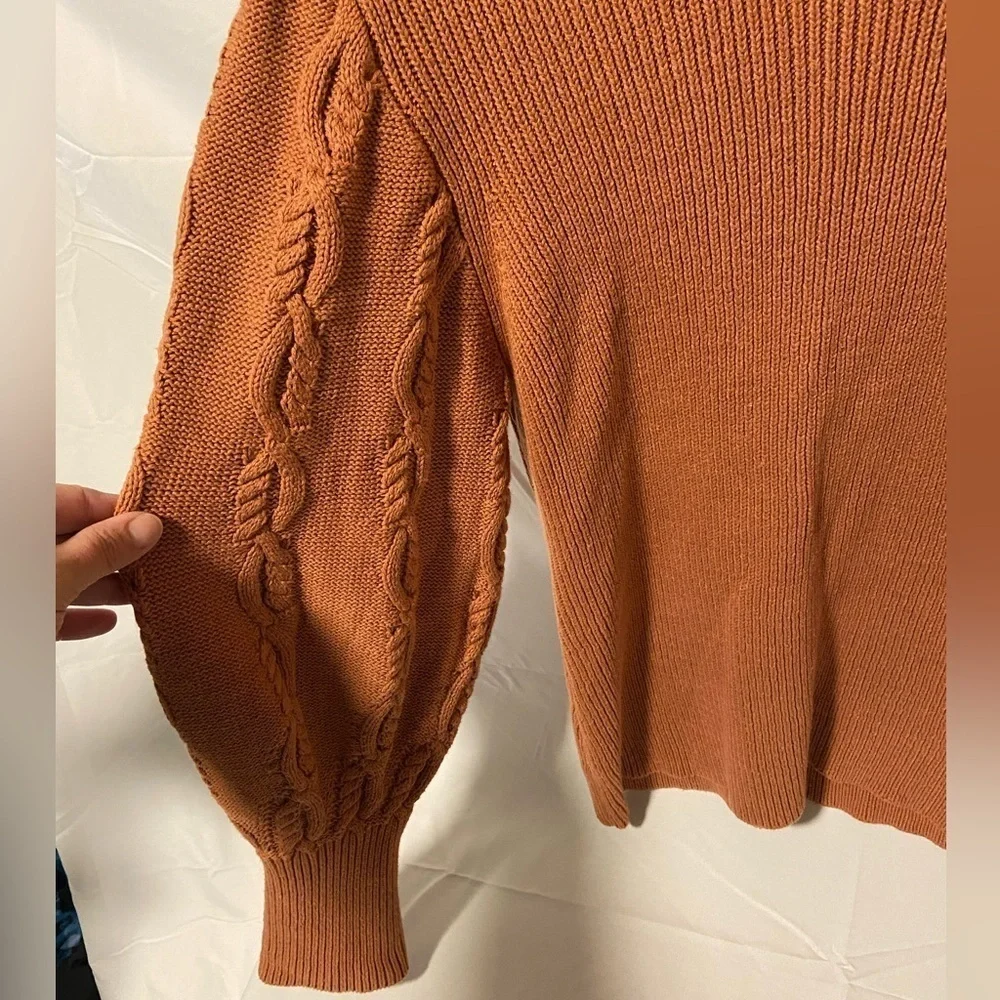 Cable stitch balloon braided long sleeved pullover sweater size large - Picture 7 of 8